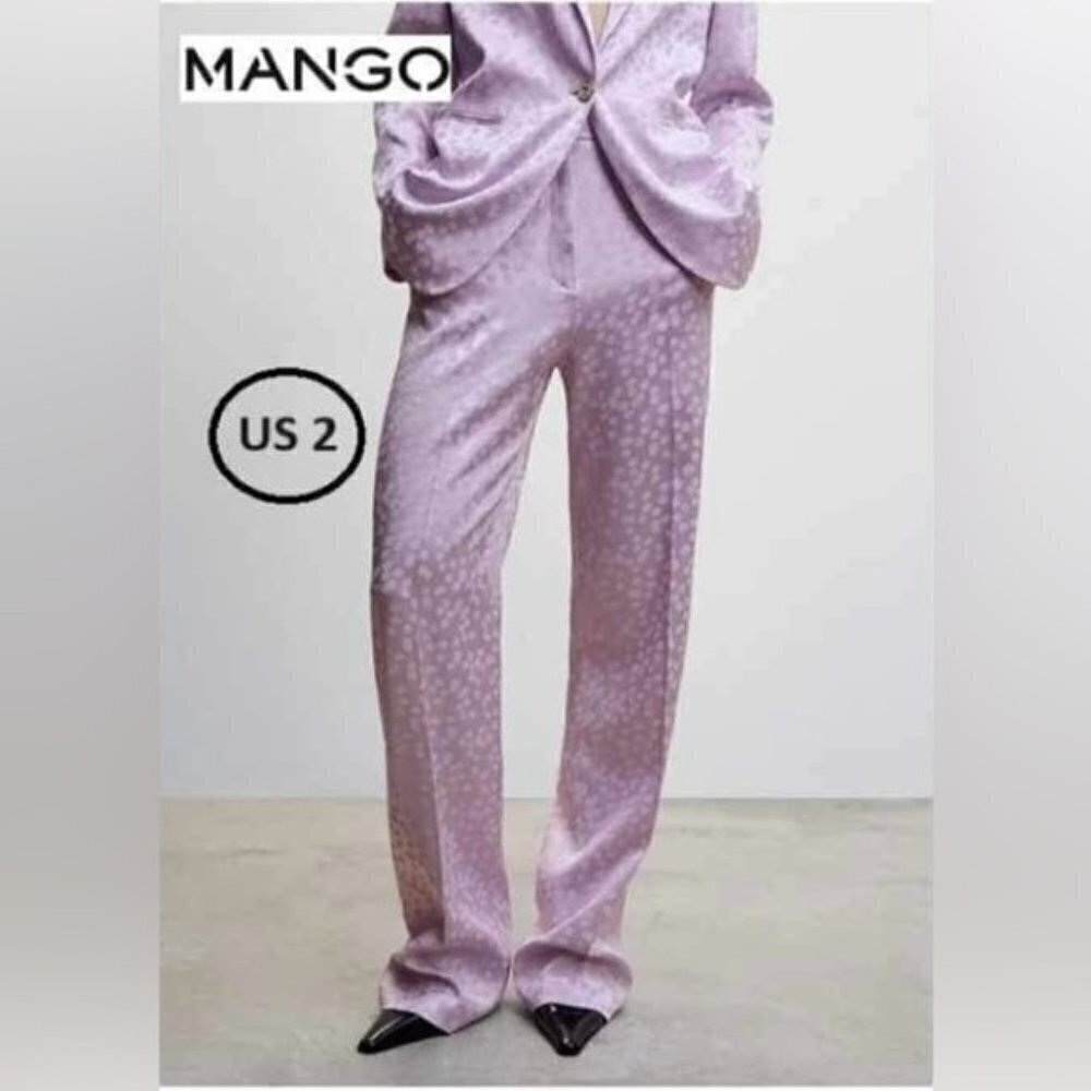 Mango, Satin Trousers with Polka Dots - Light/Pastel Purple. Size: 2 US. NWT.